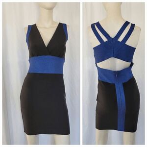 Fora metallic blue black bandage dress size L
